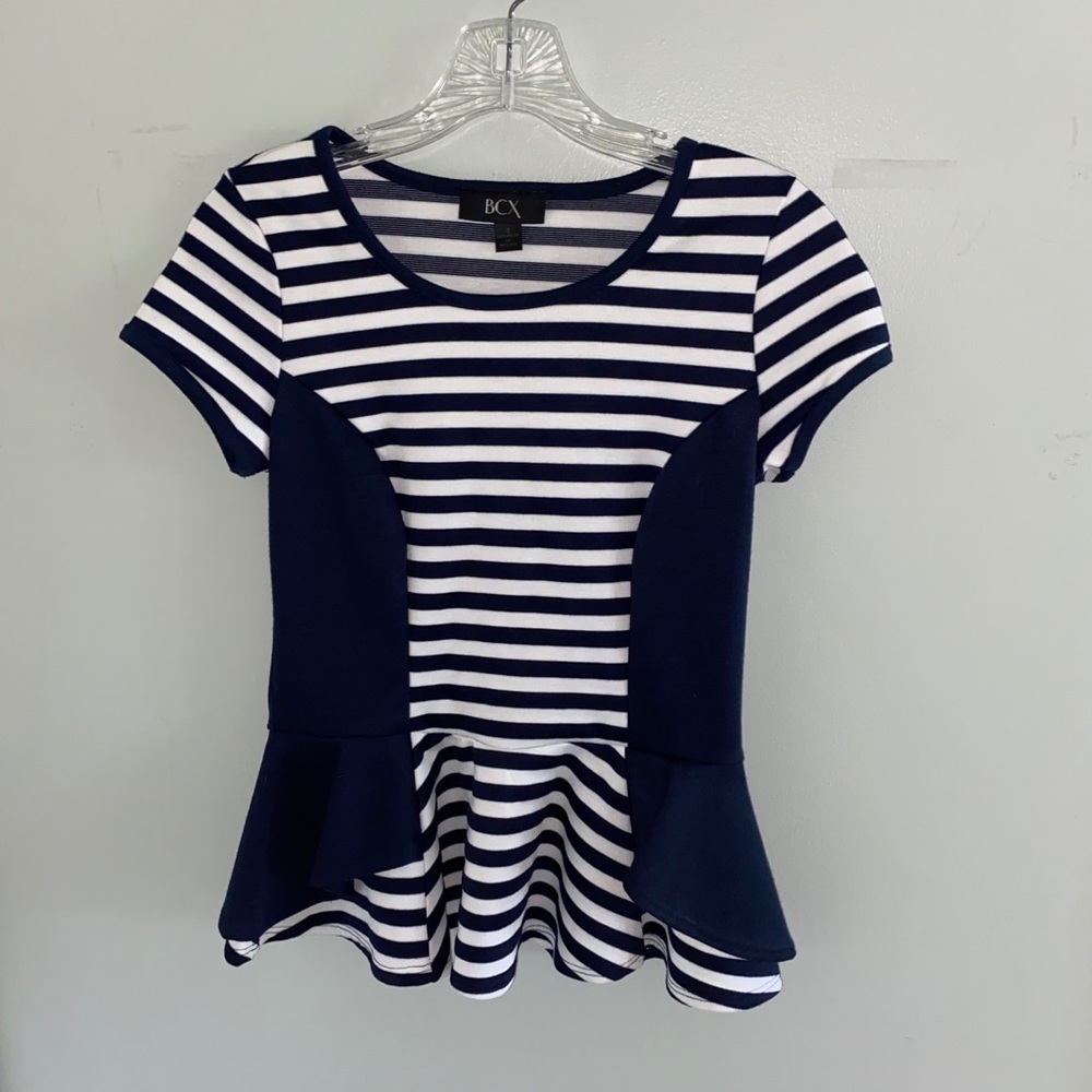 BCX Juniors blue/white stipe top size small
